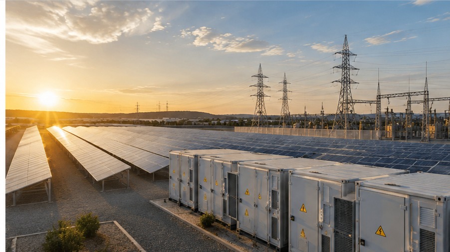 Utility-scale solar PV, battery storage and grid infrastructure